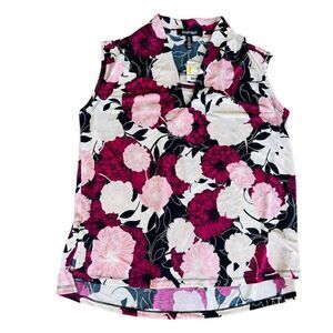 Ellen Tracy Floral Print Sleeveless Blouse Women's Large (L)